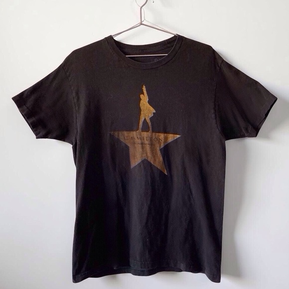 Hamilton Tops - Hamilton Broadway Musical Gold Star Graphic T‑Shirt Large Black Tee Unisex